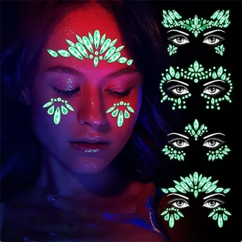 جديد 3D متوهجة حجر الراين الوجه ملصق الوجه الأحجار الكريمة جواهر ملصقات الماس ملصقات مشرقة للوجه المهرجانات الملحقات