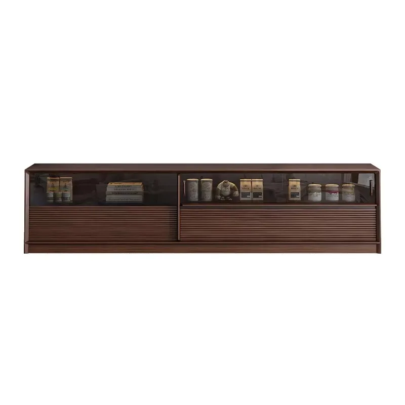 pf-Shelves Wooden Big Tv Stand Universal Drawers Minimalist Nordic Tv Stand Modern Retro Walnut Mueble Para Televisor Furniture