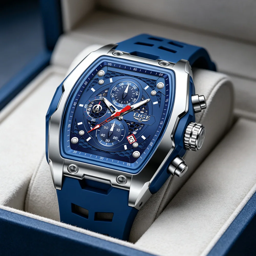 Men‘s Watches LIGE Luxury Waterproof Quartz Wristwatch Luminous Chronograph Date Sports Silicone Clock Man Watches Relogios+Box
