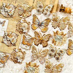 20pcs/pack Vintage Butterfly Reliefs Texture Stickers DIY Scrapbooking Collage Materials Decor Junk Journal Aesthetics Art paper