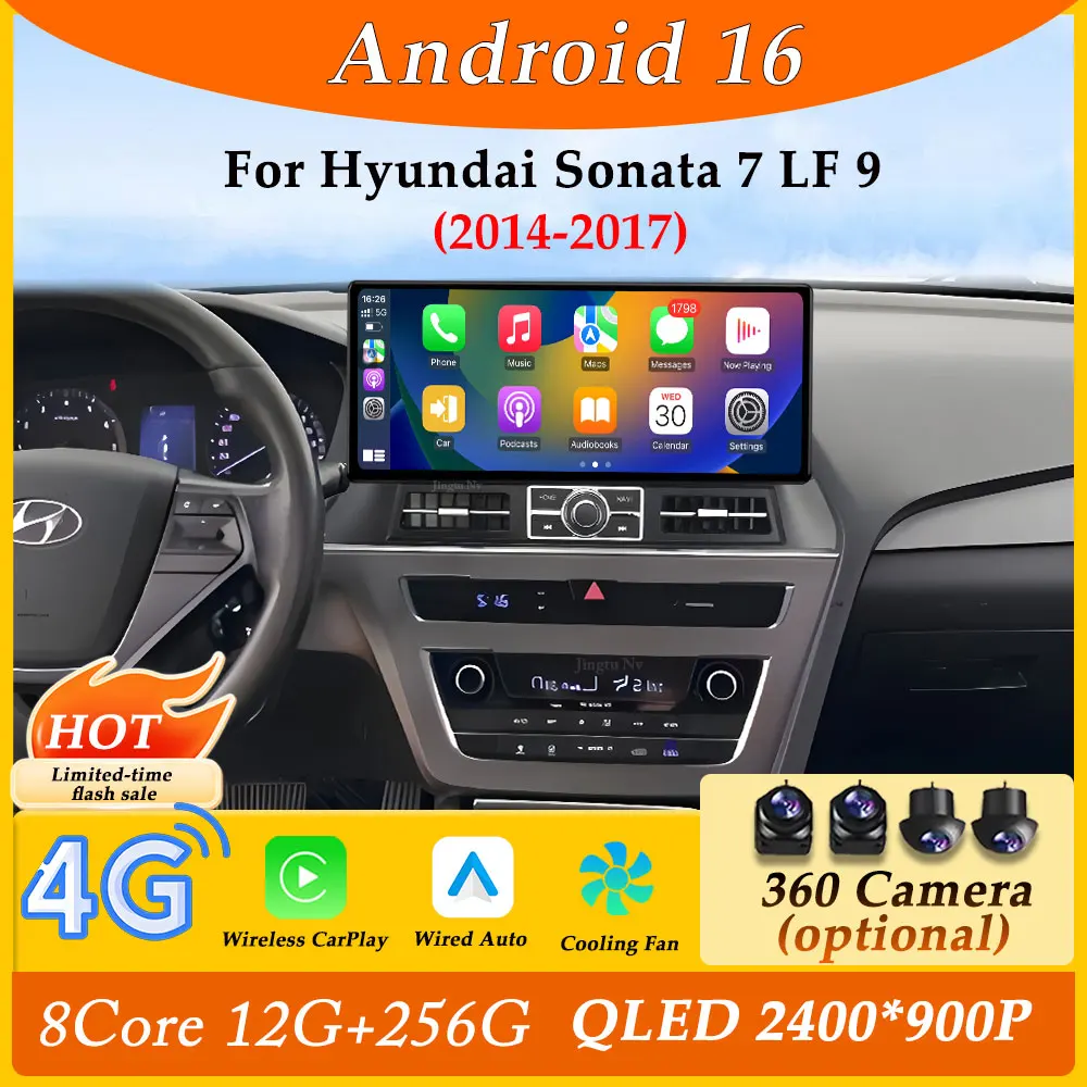 Reproductor Multimedia para Auto con CarPlay Android 16 para Hyundai Sonata 7 LF 9 2014-2017, Pantalla Ultrafina, Navegación GPS, DSP Estéreo
