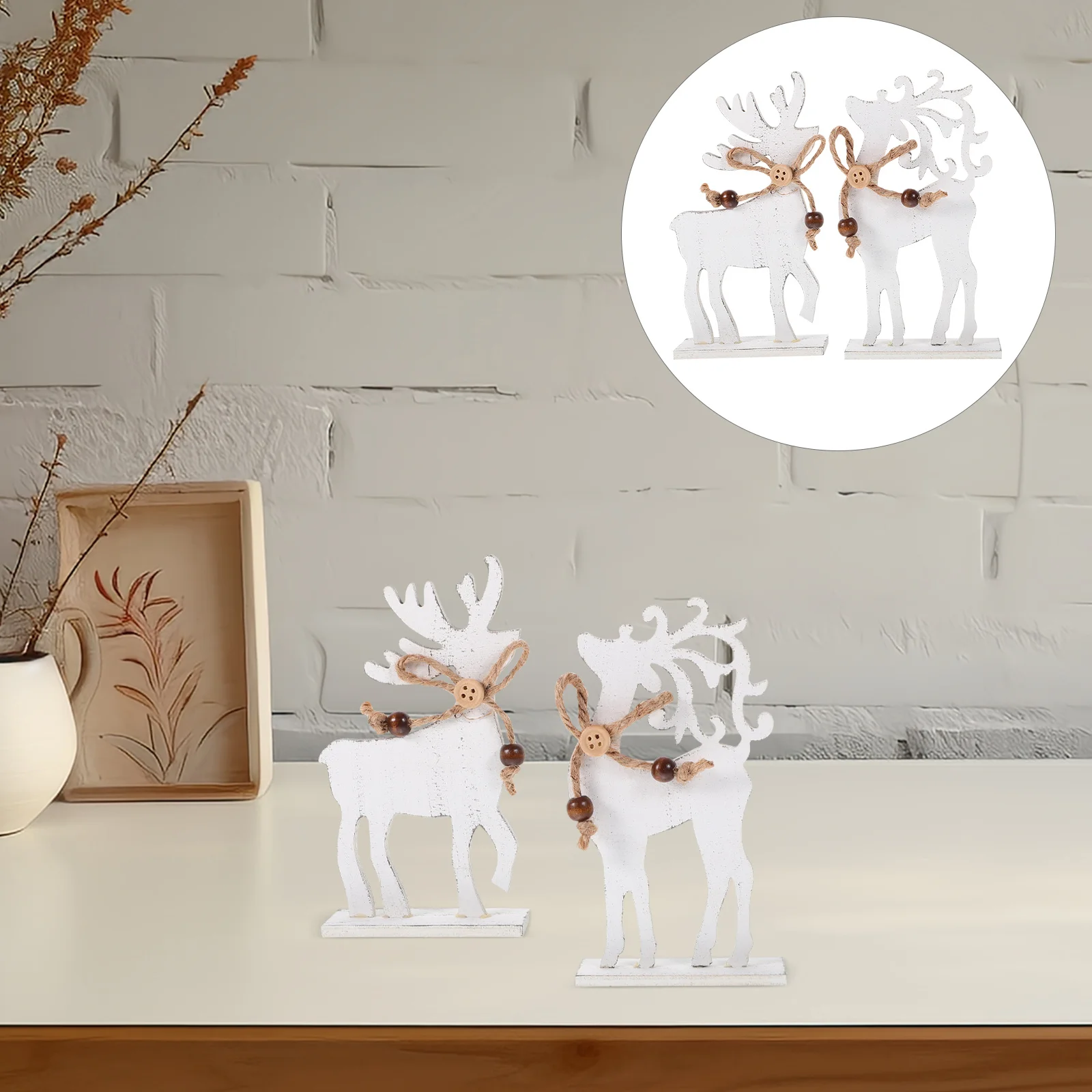 

2Pcs Wooden Reindeer Christmas Decorations Rustic Handmade Elk Statues for Home Office Shelf Cabinet Desktop Holiday Decor