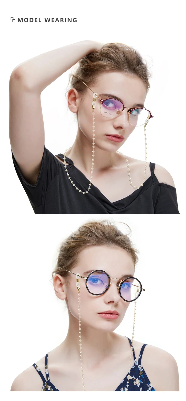 Dreieck Kristall Perlen Gläser Kette für Frauen Mode Lanyard Gold Farbe Metall Sonnenbrille Ketten Riemen Schnur Hängenden Hals Halten – Detail 3