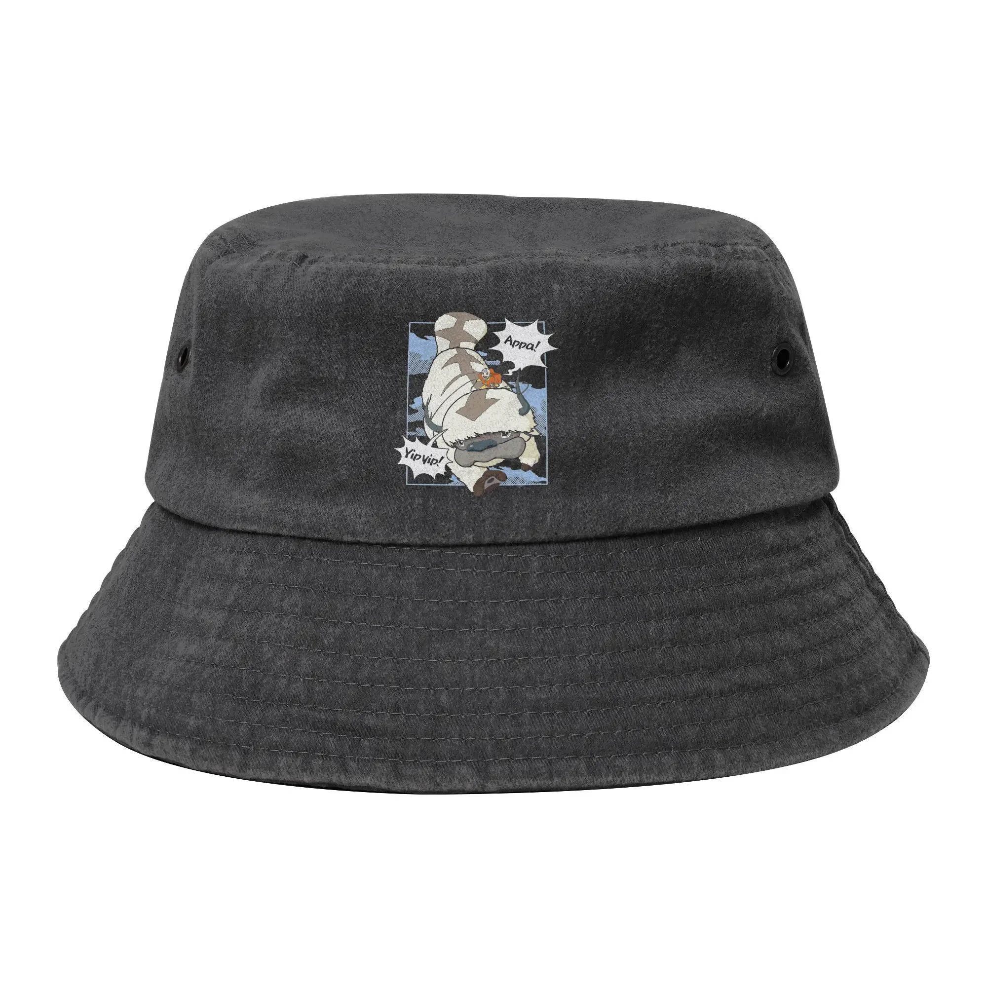 Unisex Distressed Cotton Bucket Hat Avatar The Last Airbender Appa Flight Yip Yip Outdoor Fishing Fisherman Caps  Bob Gift Idea