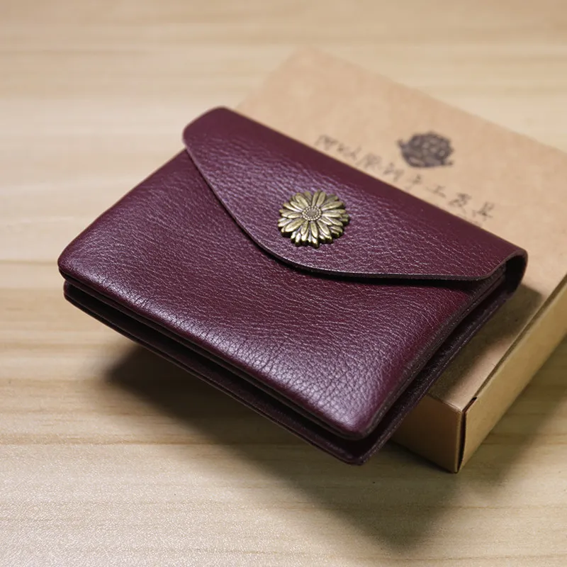 Vintage Handmade Top Layer Leather Coin Purse Top Grain Leather Mini Card Holder Driver License Wallet Unisex Small Pouch