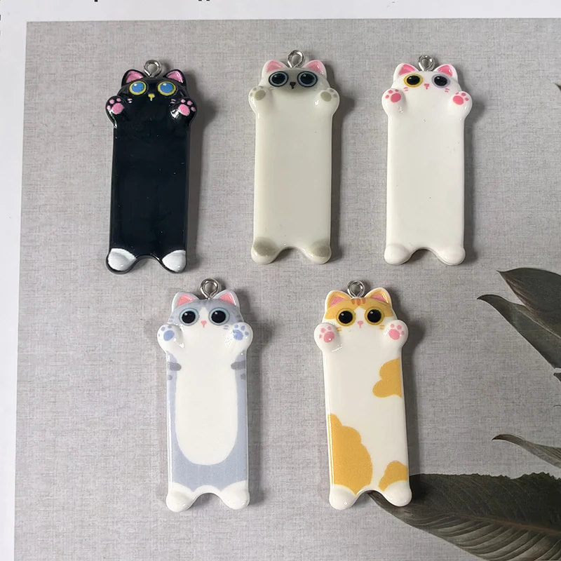 10Pcs Cute Long Cat Pendant for DIY Jewellery Making