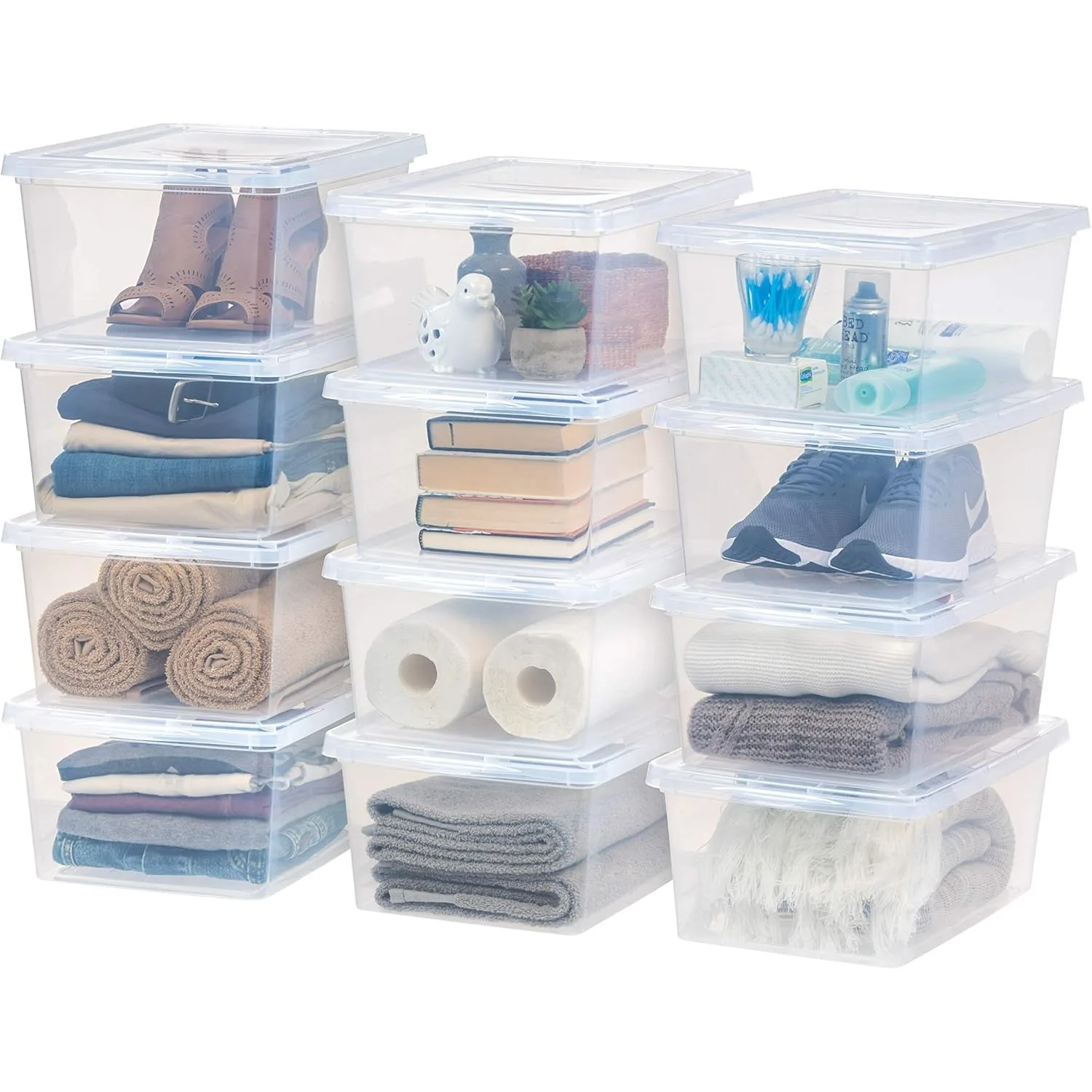 17 Qt Clear Storage Box, BPA-Free Plastic Stackable Bin with Lid, Containers to Organize Shoes and Closet Shelves, 12 Pack