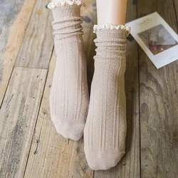 Women Socks Japanese Kawaii Cute Frilly Ruffle Socks Harajuku Retro Cotton Knitting Solid Color Lacework Lolita Girls Lady Socks