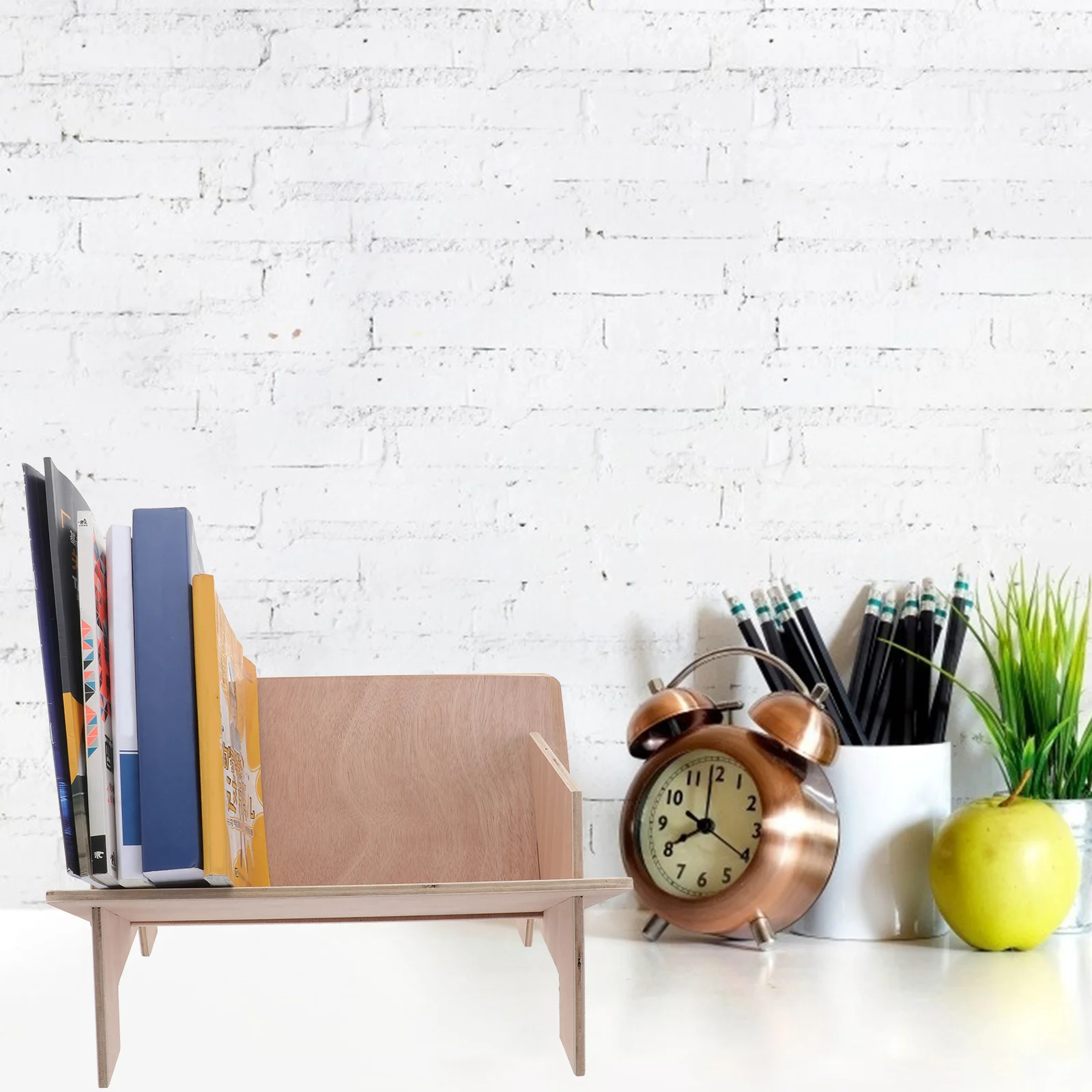 1pc Mini Desktop Bookshelf Simple Compact Storage Rack For Office Study Dorm Wooden Style Document Organizer Small Book Stand