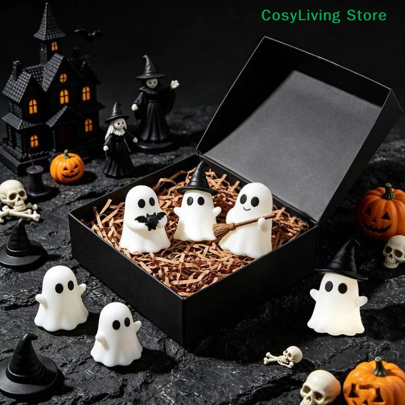 [CL]Halloween Luminous Mini Ghost Statue Soft Glow In Dark Ornament Cute Spooky Table Decor For Baking Topper Handcraft Holiday