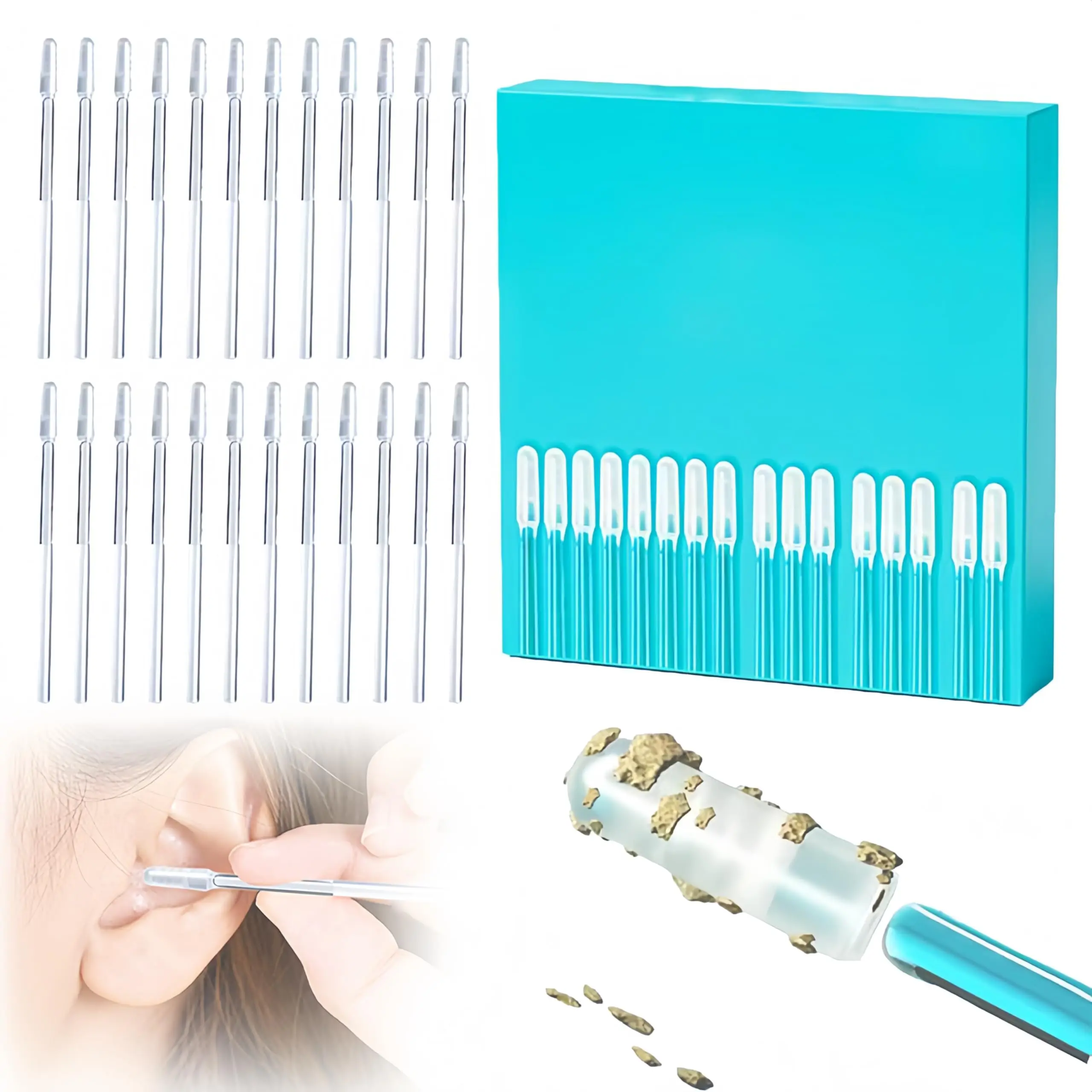24pcs Sticky Ear Cleaning Stick Soft Adhesive Silicone Remover Ear Cleaning Sticks Sticky Earwax Remover Sticky for Kids & Adult