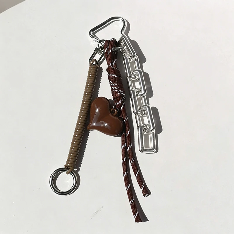 Bag Keyring Braided Keychains Women with Spring Rope Key Chain Red Heart Hanging Decorations Bag Charm Luxury Gift view 6