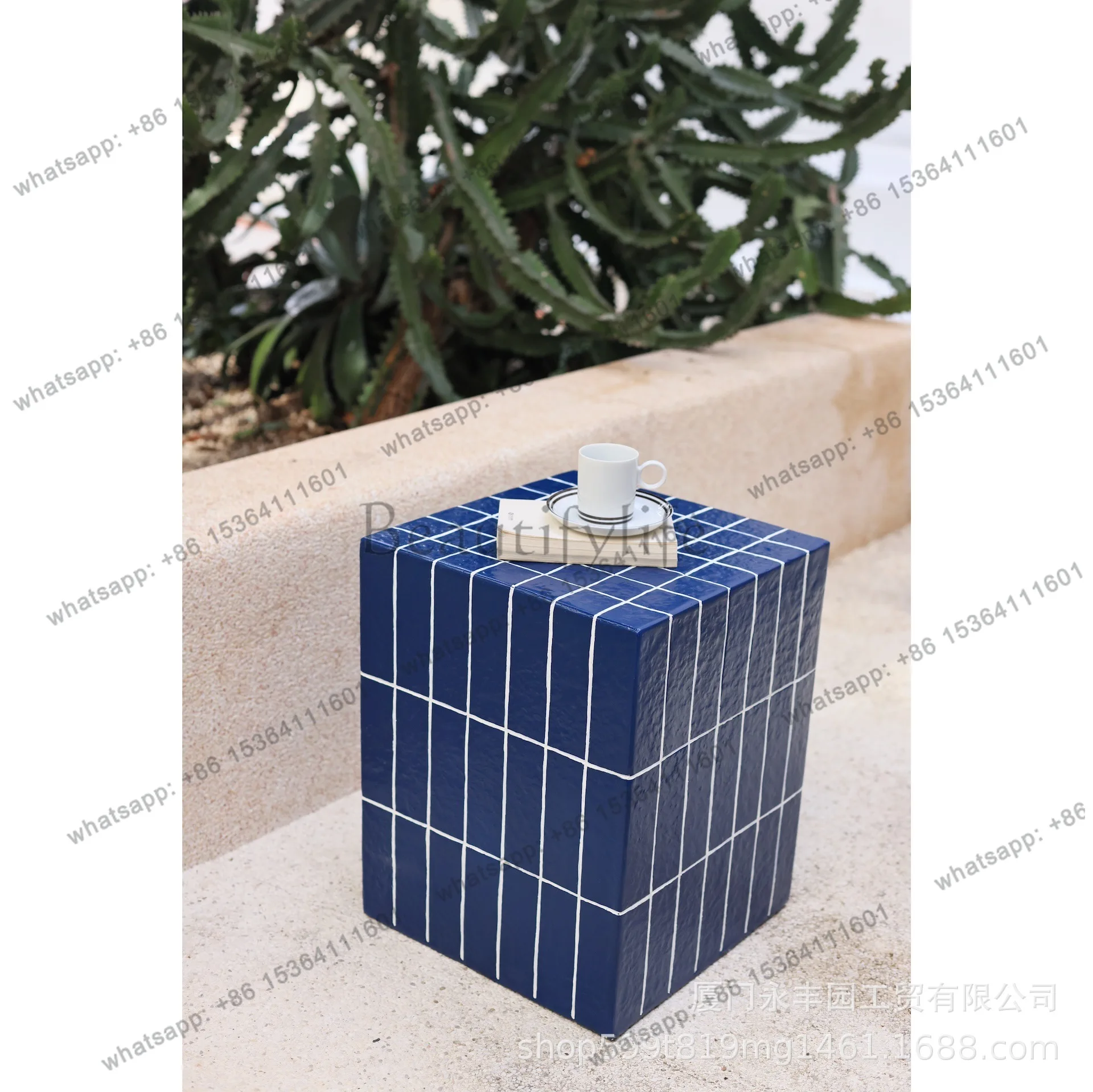 Zj. Royal blue glazed texture Korean side square Nordic few homestay cafe