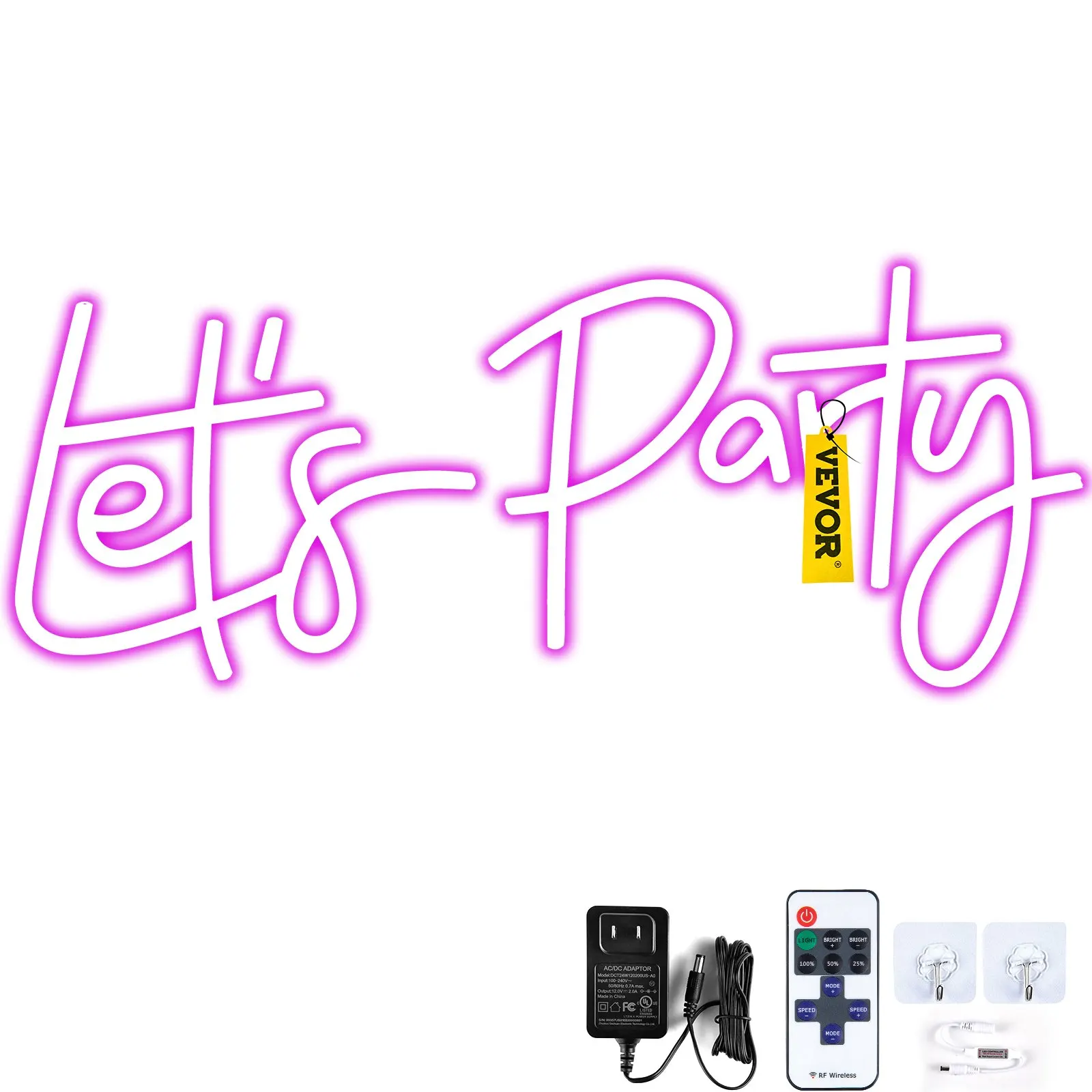 

Let's Party Neon Sign, 23"X10" Neon Sign For Wall Decor, Adjustable Brightness Pink Neon Light Sign With Remote Control And
