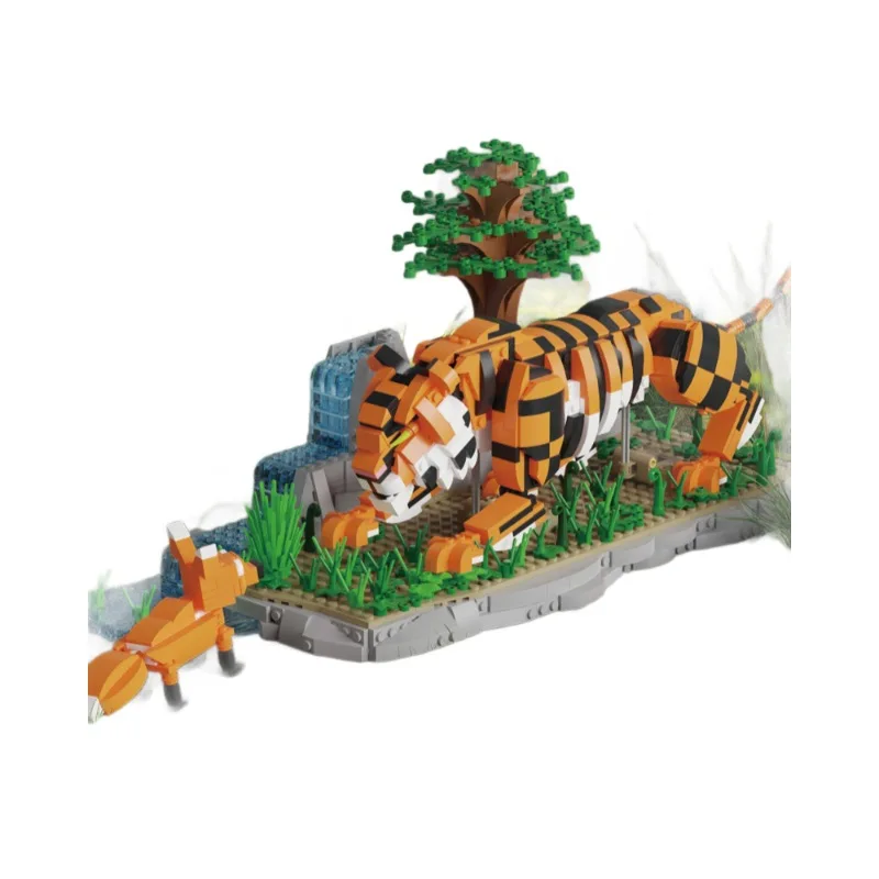 Tijger en vos wild dier beeldje bouwstenen collectible model speelgoed display stuk woondecoratie