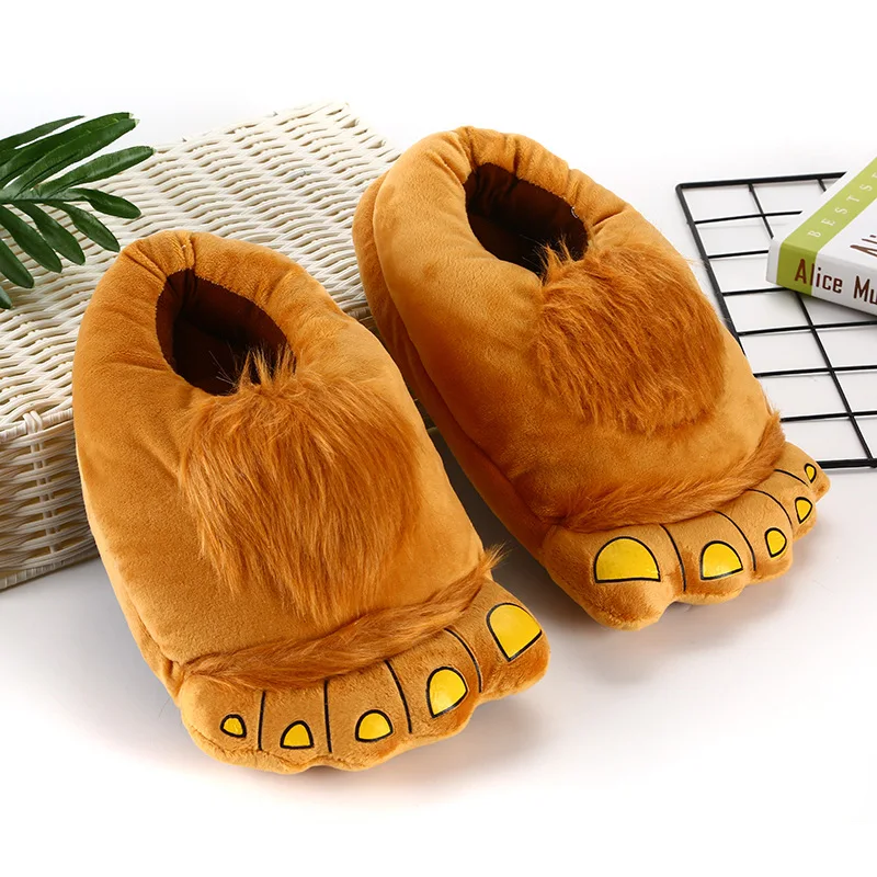 Fashionable Men\'s Wild Paw Slippers Home Fluffy Cotton Shoes Plus Size Mens Creative Animal Foot Shape Shoes Big feet Fur Slides