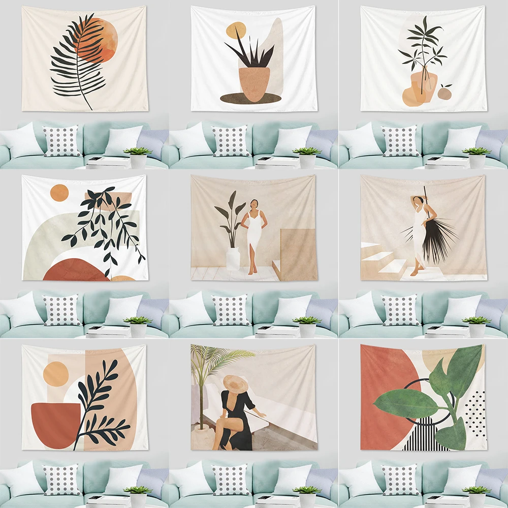 

Nordic Abstract Geometric Tropical Plant Print Pattern Tapestry Home Living Room Bedroom Wall Decor Background Cloth