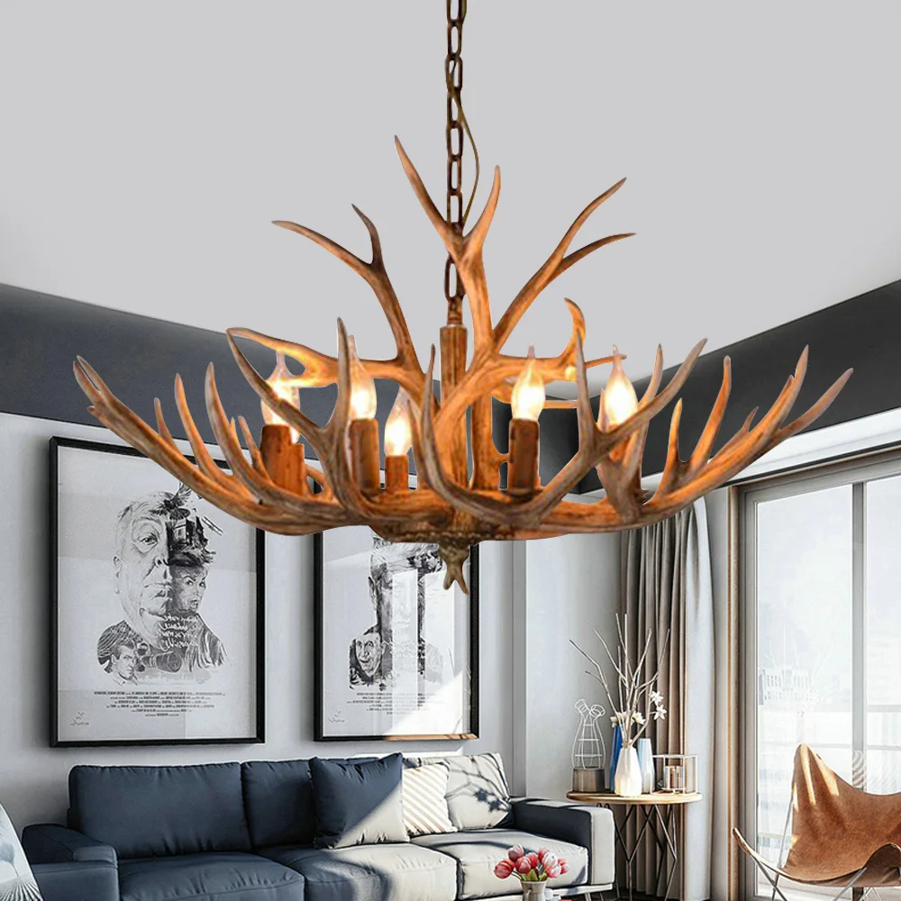 Vintage Antler LED Chandelier Light Retro Deer Horn Restaurant Pendant Lamp  LOFT Deer Horn Hanglamp