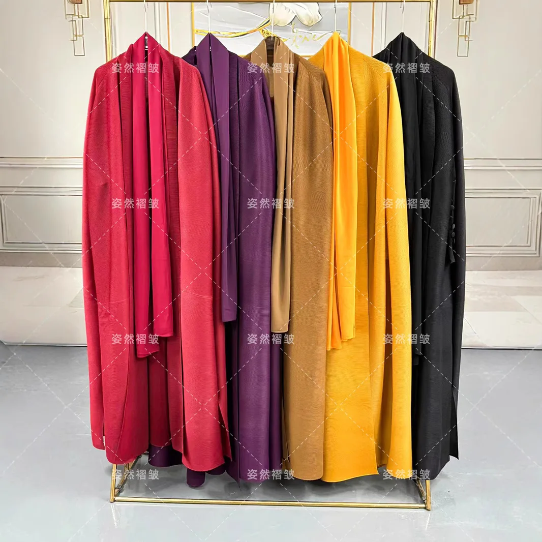 Miyake plissé manteau décontracté femmes longue Trench manteau 2025 été nouvelle couleur unie musulman Abaiya Robe manteau