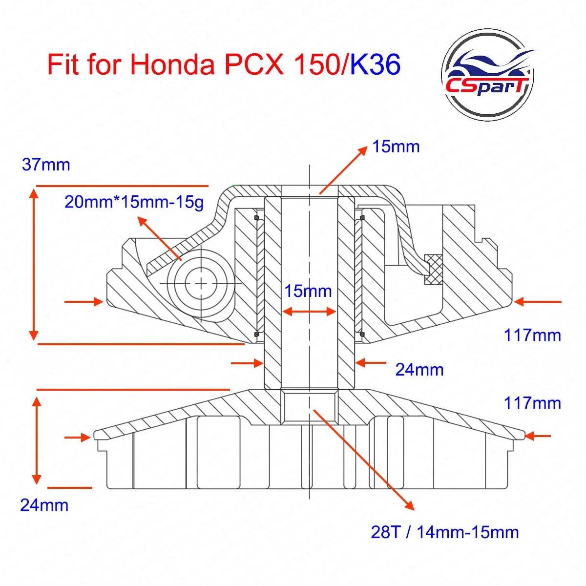 117MM 28T Variator Kit For HONDA PCX150 2AC PCX150 22011-KWN-900 22102-K35-V00 22105-KWN-900 22110-K36-A00