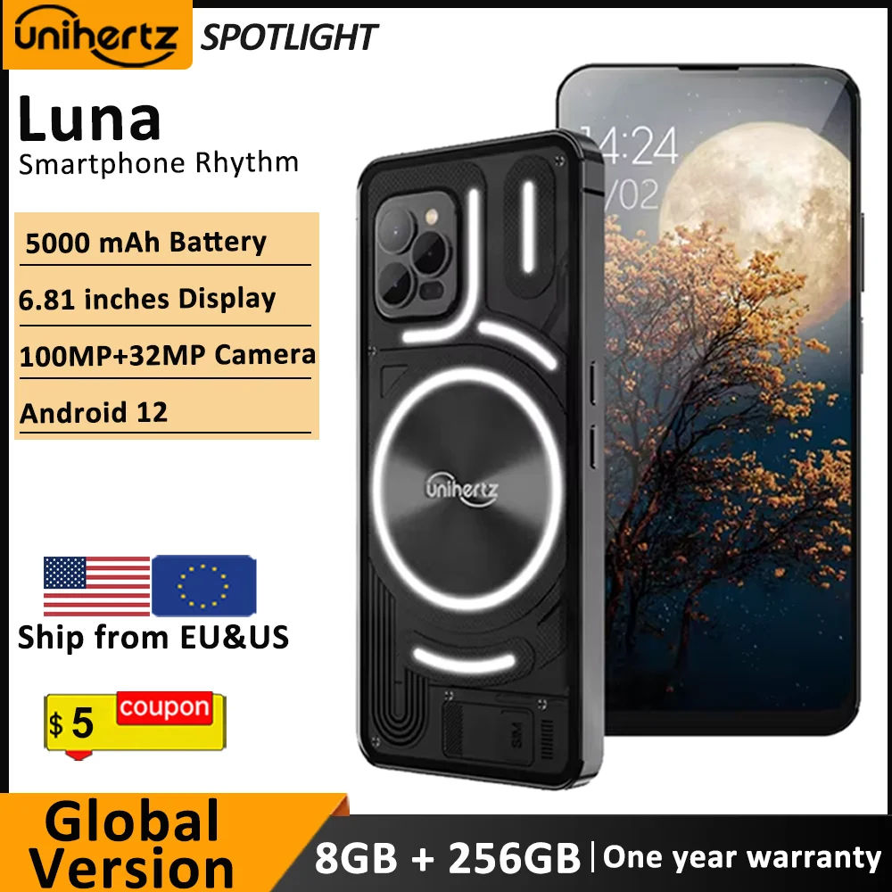 

Уnihertz Luna Смартфон Ритм окружающего освещения 8 ГБ 256 ГБ 108 МП G99 Мобильный телефон Мобильные телефоны ночного видения