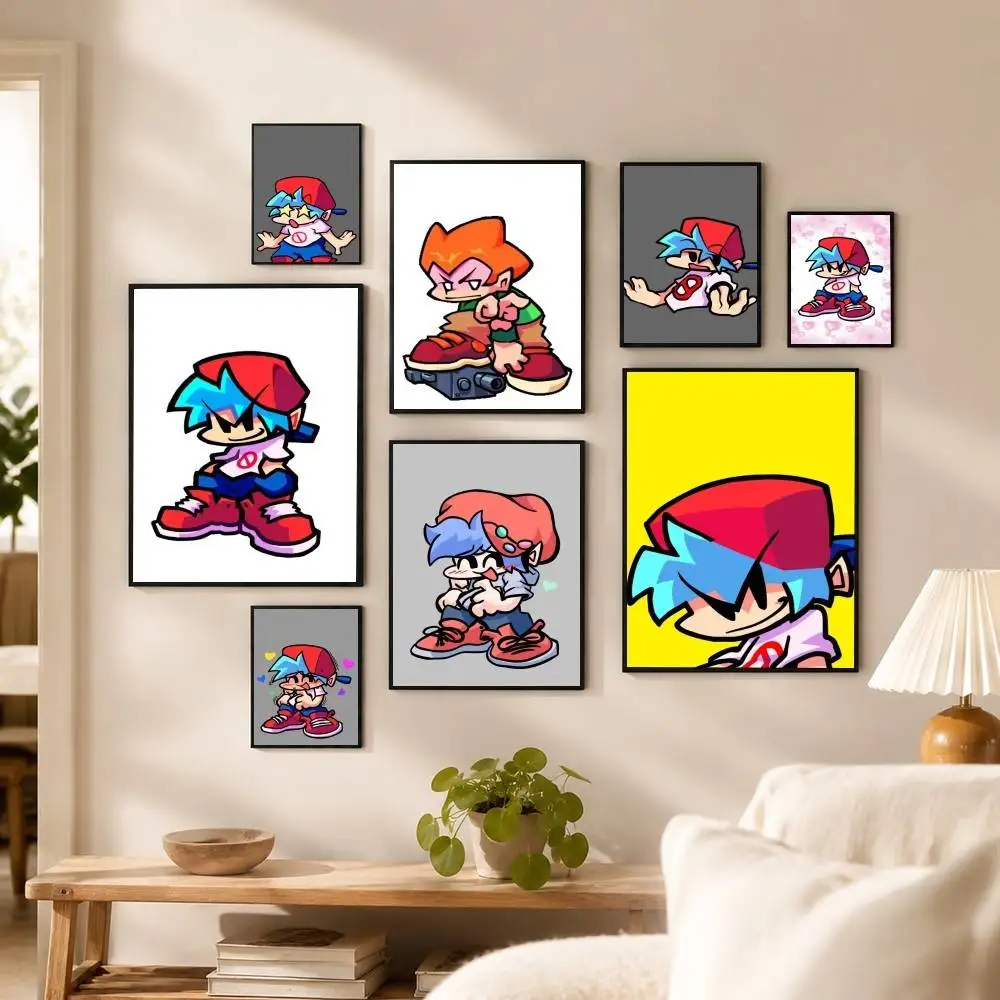 FNF BF Game Friday Night Funkin Poster High Quality Dorm Living Room Aesthetic Wall Decoration Painting Stickers Gift