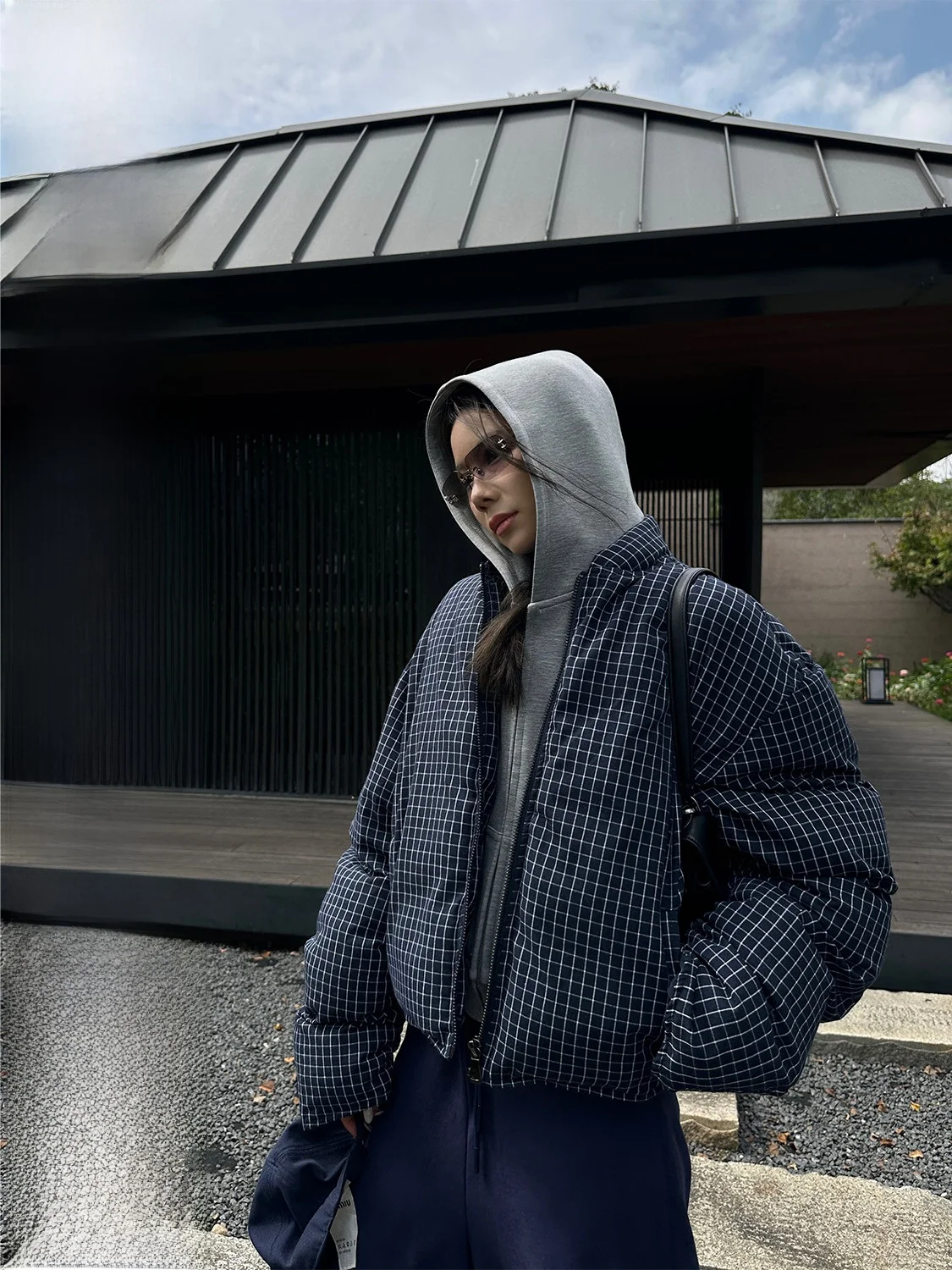 

D YANGJUN Women's Casual Plaid Cotton Jaet Warm Outerwear Deep Winter Unique Sli Blue Coat Long Sve Hooded Zipper