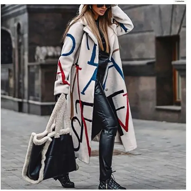 

2025 Print Cross-Border Polyester Fiber Loose Women's Coat Jacket Autumn Winter Large Size Floral Windbreaker Open Collar