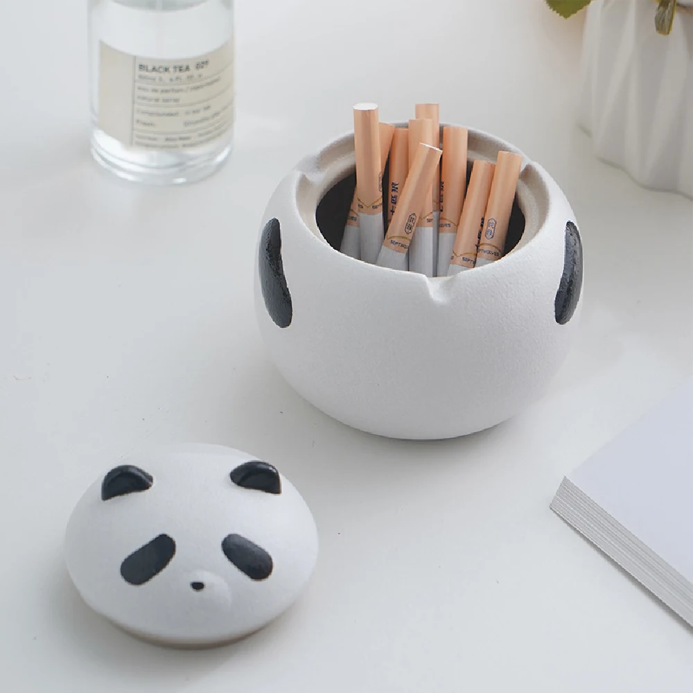 Ashtray for household use, panda shaped office, living room with lid, ashtray to prevent dust from flying, gift decoration