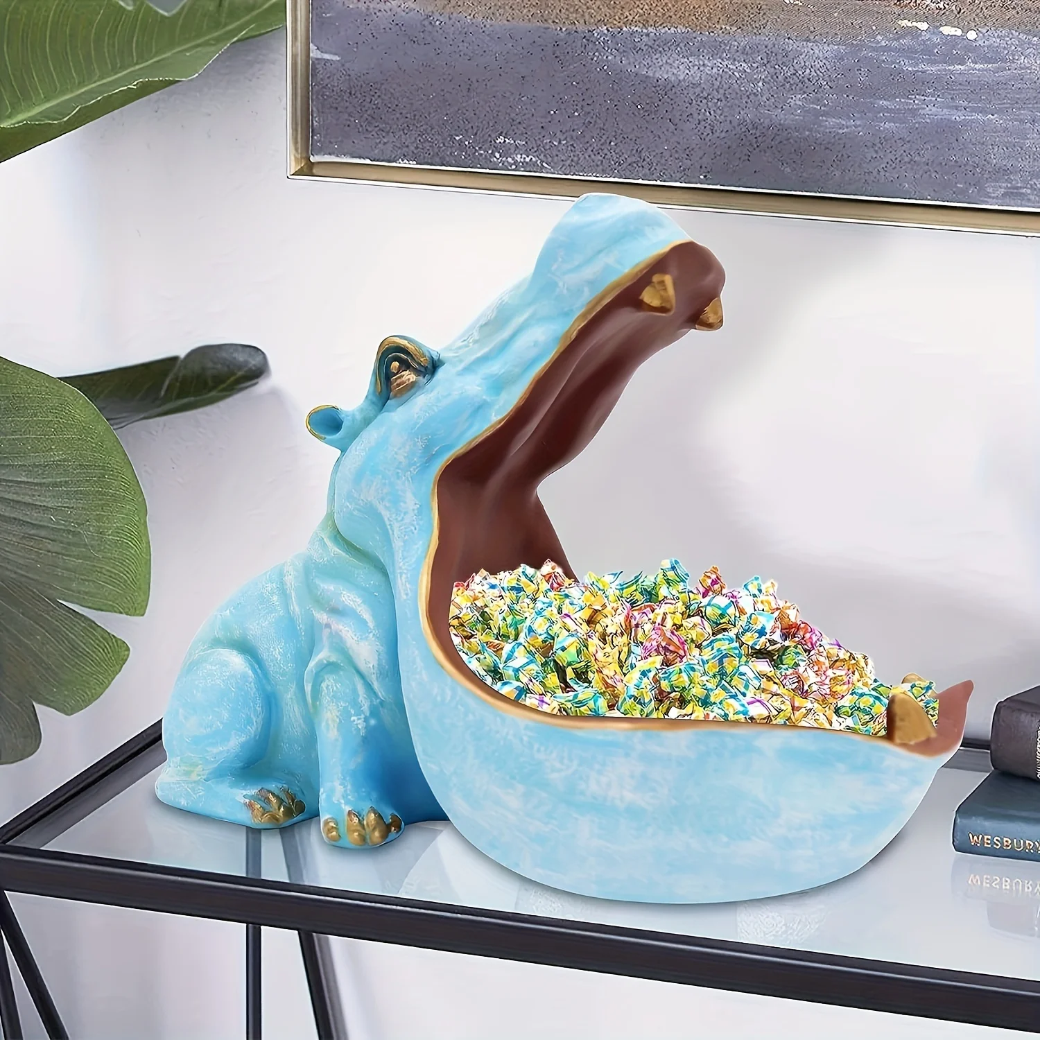 Big Mouth Hippo Resin Statue Desktop Decor Sundry Storage Box Creative Sculpture for Home Office Living Room Interior Decoration