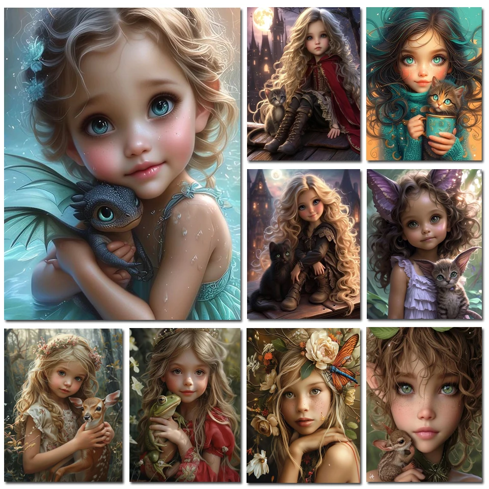 New Diamond Painting Kits Cross Stitch Girl and Dragon Baby Cat 5D DIY Diamond Mosaic Embroidery Elf Pictures Home Decor