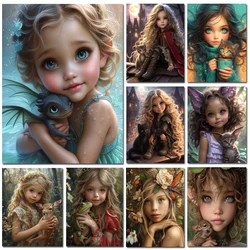 New Diamond Painting Kits Cross Stitch Girl and Dragon Baby Cat 5D DIY Diamond Mosaic Embroidery Elf Pictures Home Decor