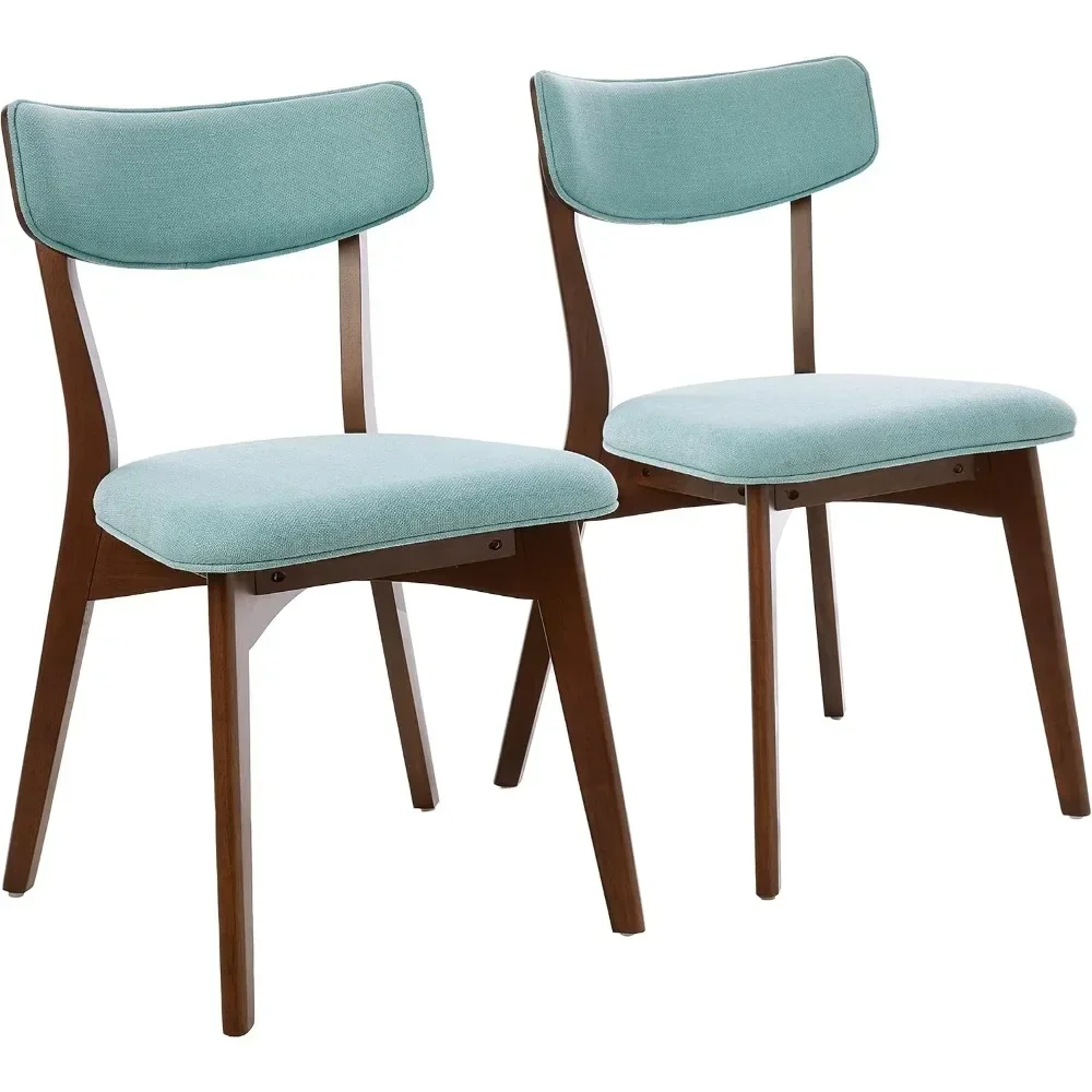 Abrielle Mid-Century Modern Fabric  Chairs with Natural Walnut Finished Rubberwood Frame, 2-Pcs Set