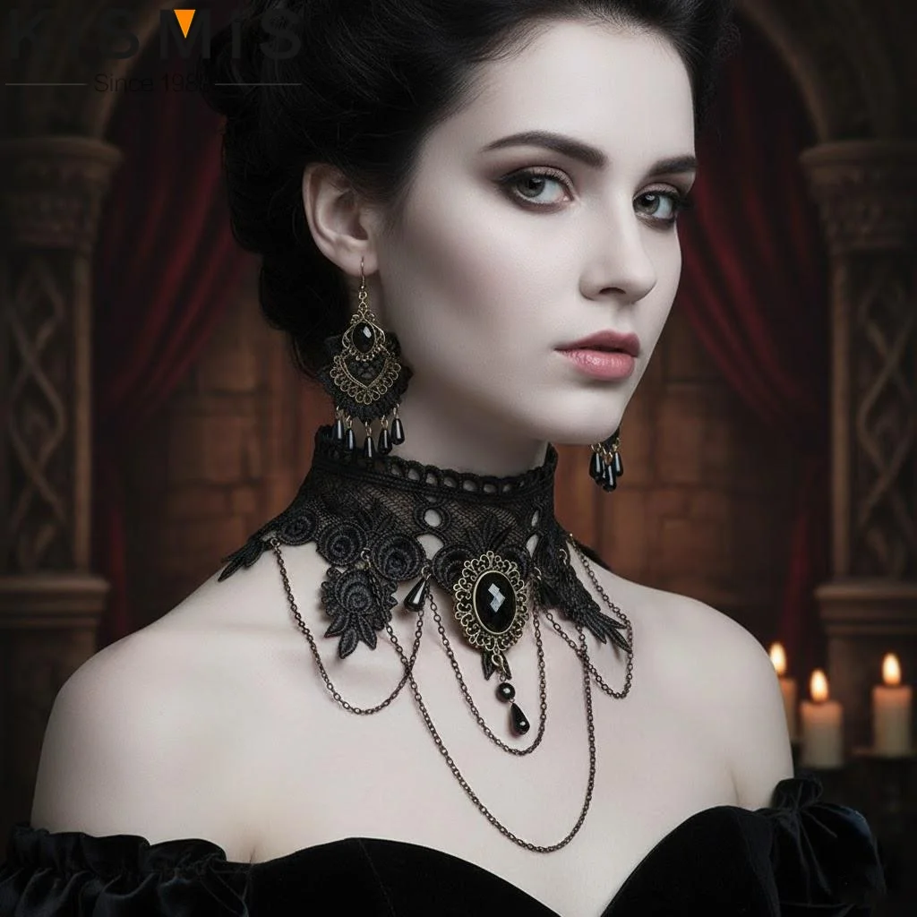 Vintage Black Lace Skull Choker Necklace for Women Girls Halloween Party Accessory Elegant Jewelry Gift 1Set