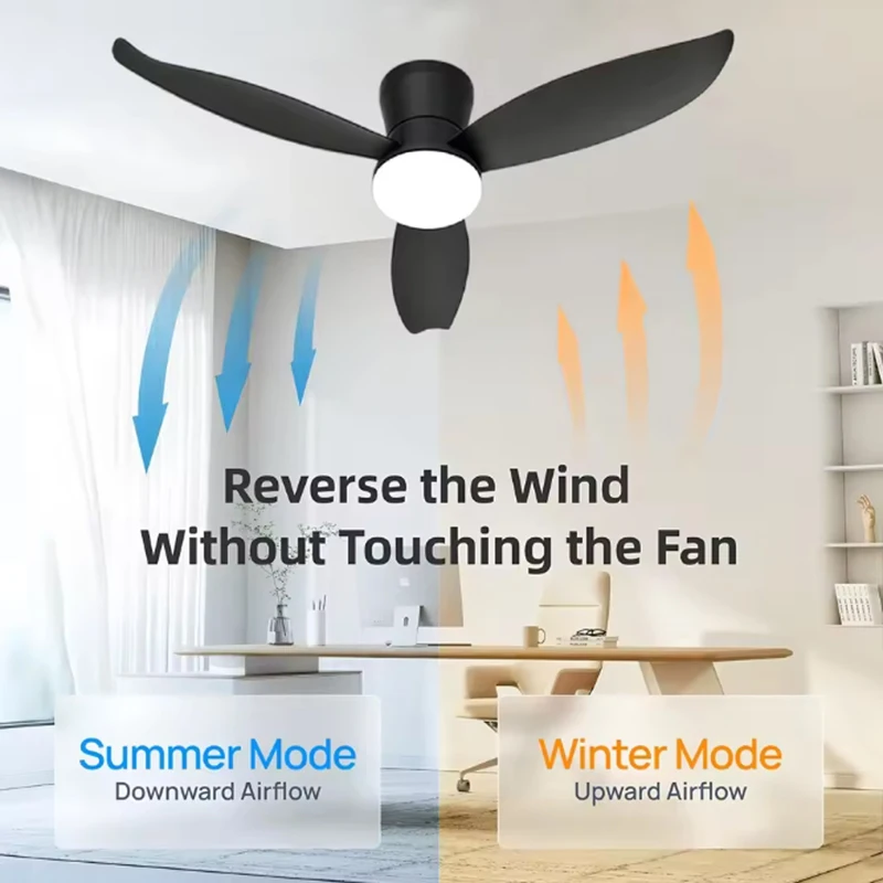 Modern Ceiling Fan with LED Light 3 Colors, 6 Speeds, 36 Inch/42 inch Electric Fans 3 Blades for Kitchen Bedroom Dining Room