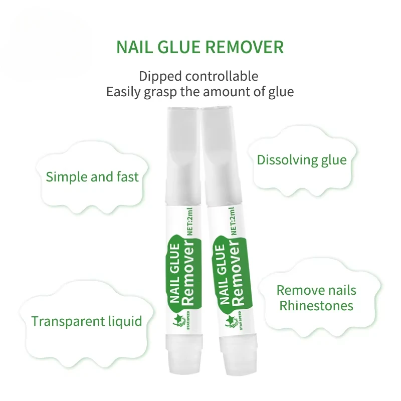 100pcs/box 2ml Remover of Nail Glue for Press on Nails Fast Removal of False Nail Tips Odorless and No Hurt to Fingernails