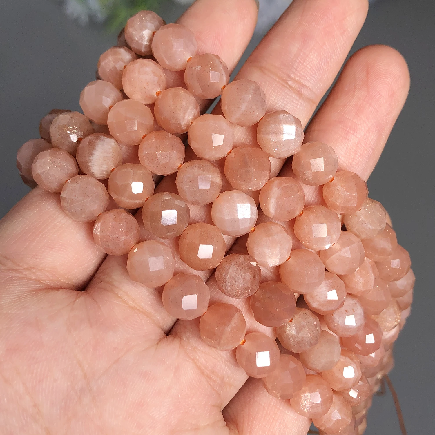 Natural Faceted Sunstone Beads Gem Loose Spacer Beads For Jewelry Making DIY Bracelets Necklace 7.5\