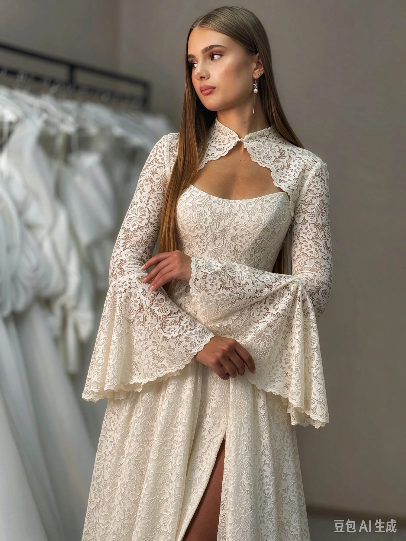 Luxury Lace Wedding Dress High Neck Long Sleeve A-Line Bridal Gown Party Prom Customized Formal Dress J26987