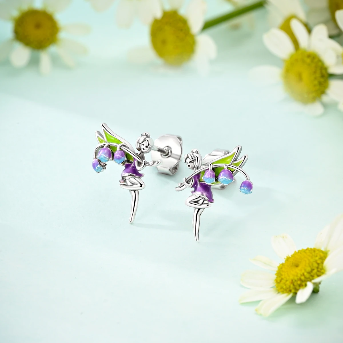 925 Sterling Silver Purple Lily of the Valley Elf Stud Earrings For Lady S925 Jewelry Party Exquisite Birthday Gifts