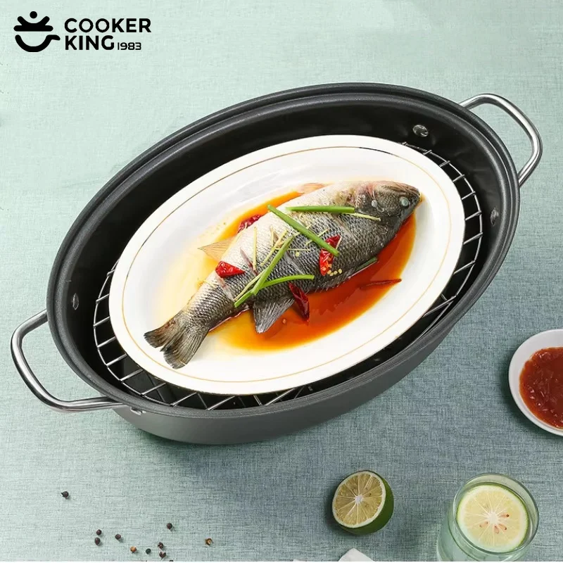 

COOKER KING Рыбоварка Горшок с антипригарным покрытием Многофункциональная кастрюля для приготовления на пару/тушения с регулируемой стойкой для приготовления на пару