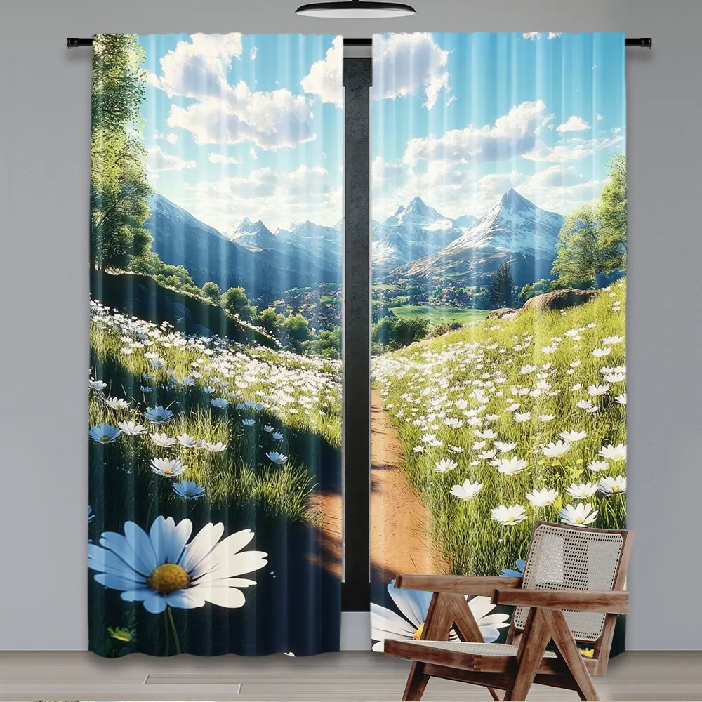 2Pcs Sunny Spring Day Curtains Fashion A Meadow Full Of Flowers Curtains Aesthetic Art Personalized Curtains Suitable For Living