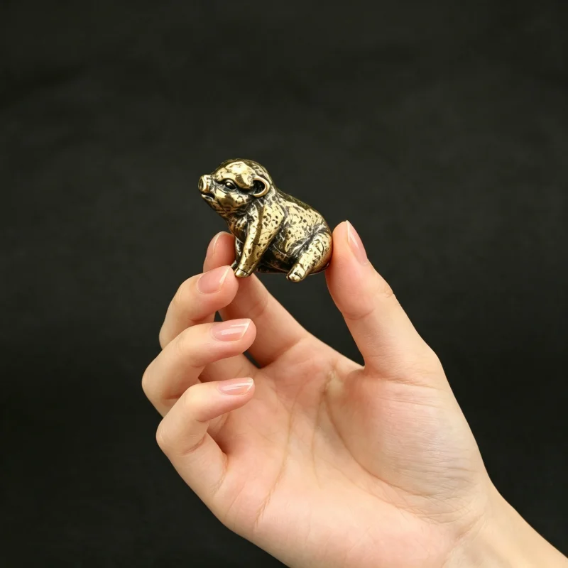 Antique Copper Lucky Pig Ornaments Retro Brass Animal Miniatures Figurines Home Desk Decoration Bronze Living Room Decor Crafts
