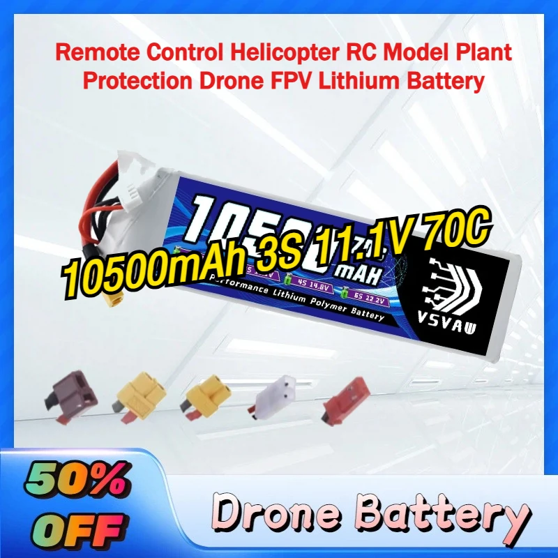 

VSVAW Newly Released 10500mAh 3S 11.1V 70C Remote Control Helicopter RC Model Plant Protection Drone FPV Lithium Battery