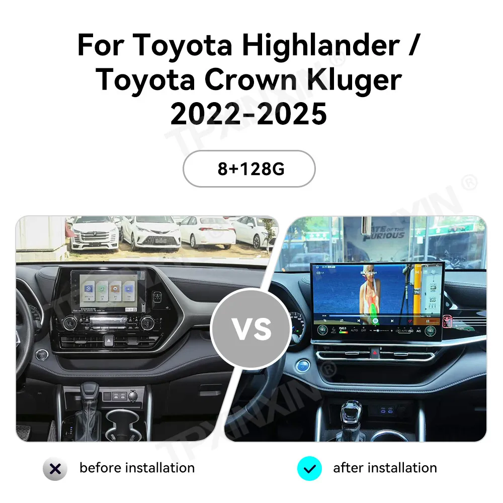 Car Radio For Toyota Highlander / Crown Kluger 2022-2025 Android 14 Auto Carpaly Hicar 15.8 Inch Stereo Multimeida Player DSP