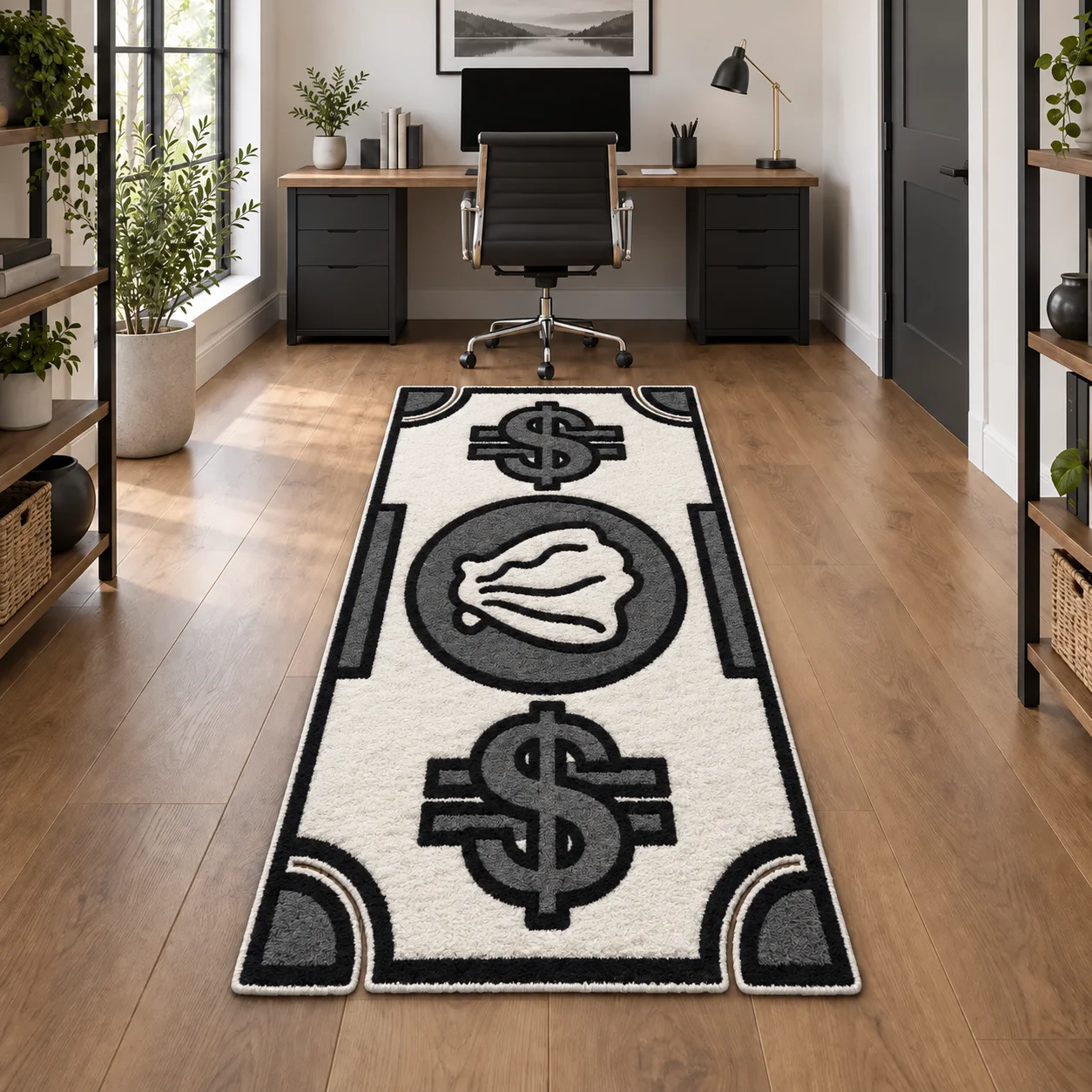Dollar Bill Shaped Floor Mat, Black White Flannel Money Rug For Bedroom Entryway Living Room, Non Slip Novelty Home Decor Gift