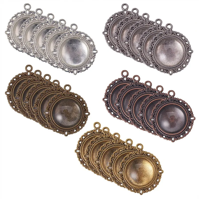 50pcs 20mm Pendant Trays 25pcs Photo Charms Flat Round Pendant Bezel 25pcs Glass Cabochon Dome Tiles Clear Cameo for Wedding
