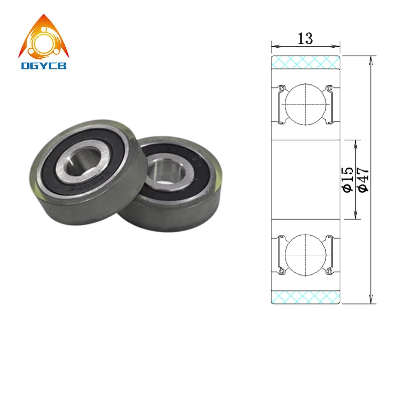 

1pcs PU Coated Bearing Roller 15x47x13 Polyurethane Forming Bearing Pulley 15*47*13 Rubber Wheel 47mm