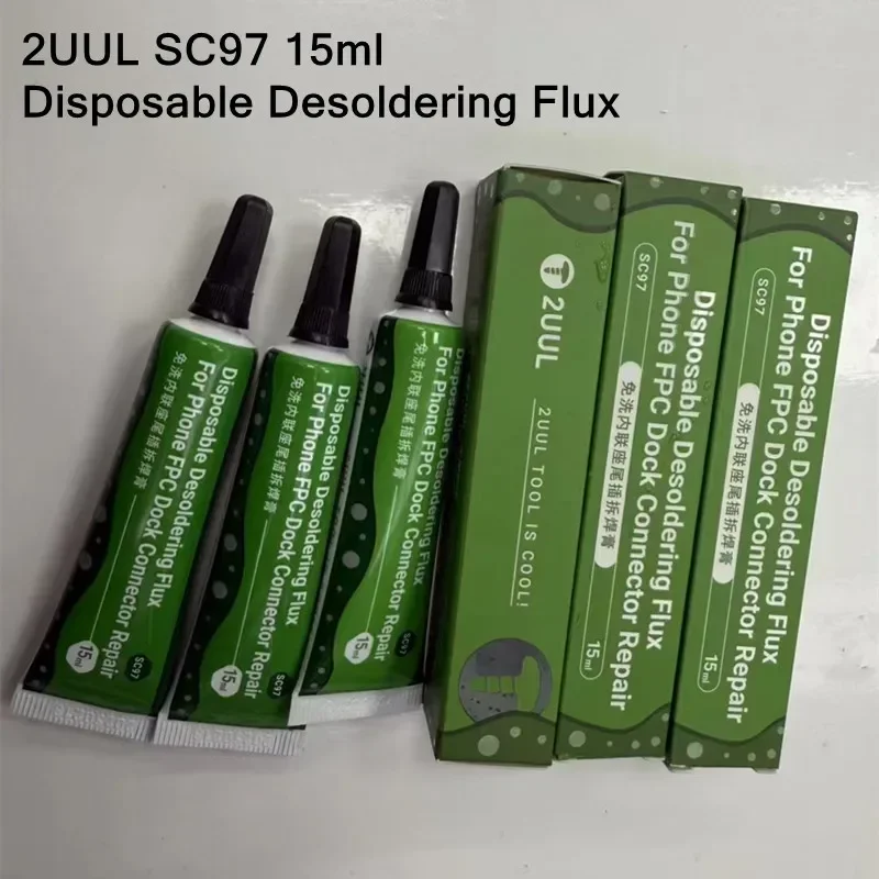 2UUL SC97 Flusso dissaldante 15ml Pasta usa e getta per il telefono FPC Dock Connector Riparazione No-Clean PCB Saldatura Telefono Pasta per saldatura