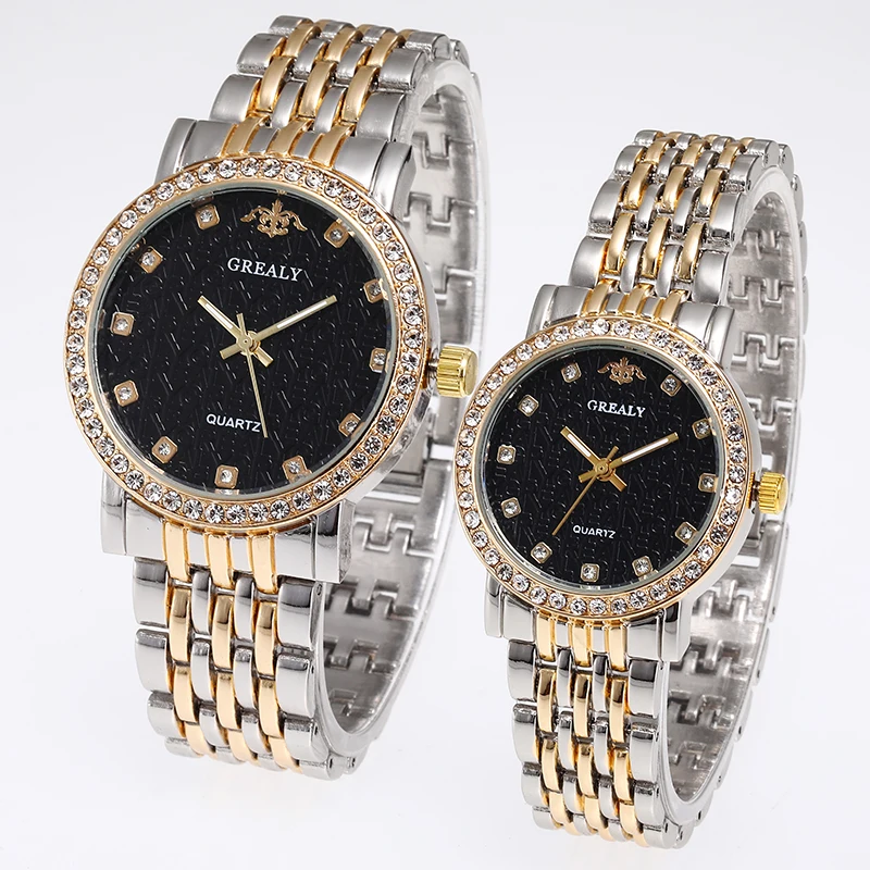 عارضة الماس مرصع زوجين الساعات سوار العصرية أزياء الكوارتز طالب الساعات الرجال والنساء زوج #6