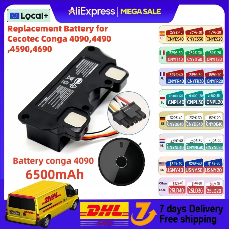 Batteria sostitutiva 100% nuova da 6500 mAh per CECOTEC CONGA 4090 4490 4590 4690 Robot Aspirapolvere Accessori Ricambi Strumento